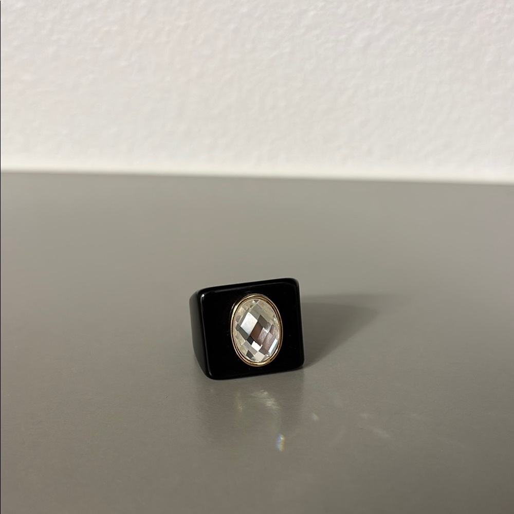 Chic Black Ring with Crystal Accent